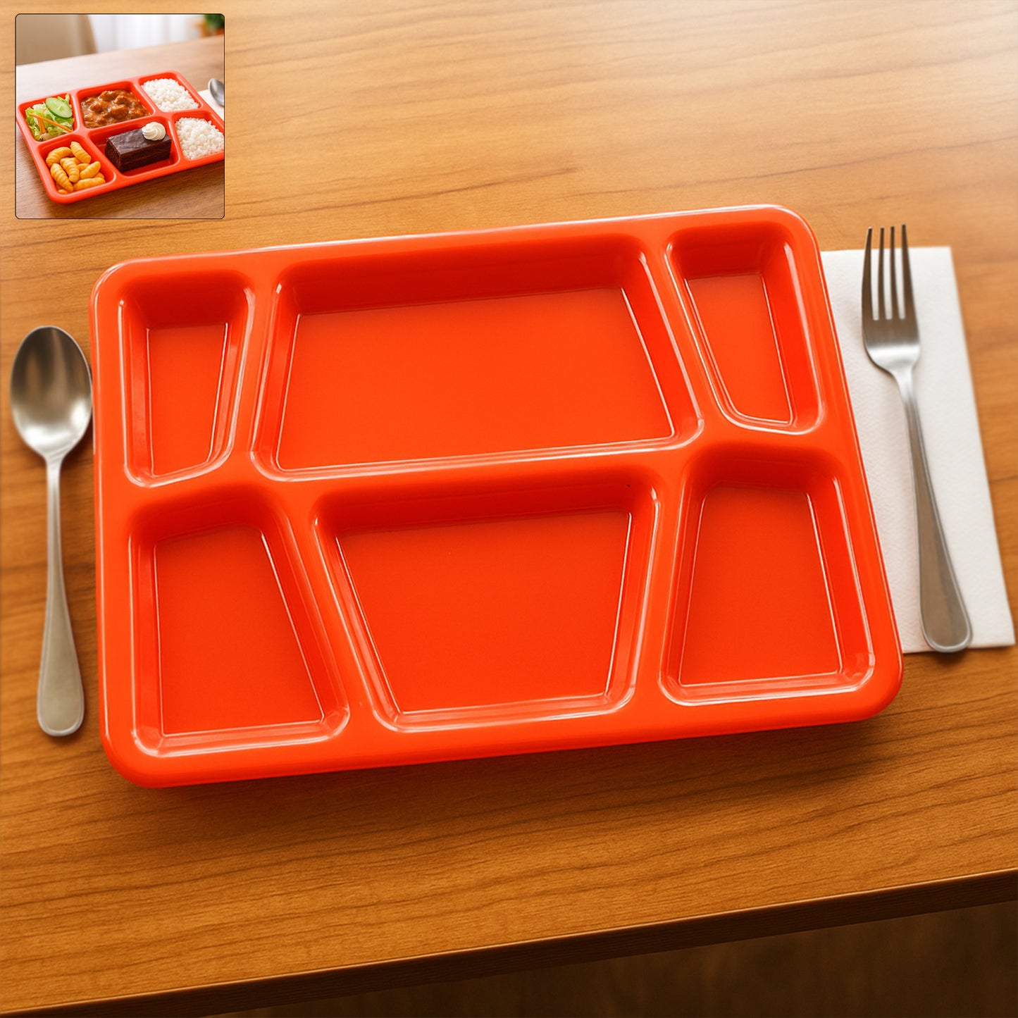 Plastic Multi-compartment Rectangular Meal Serving Tray  Plate (1 Pc  Red)