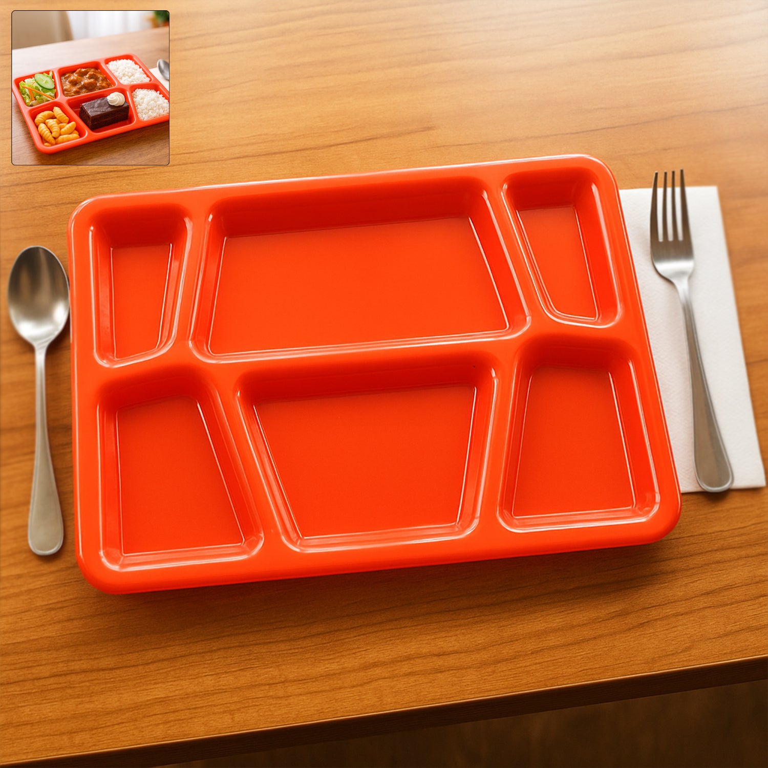 Plastic Multi-compartment Rectangular Meal Serving Tray  Plate (1 Pc  Red)
