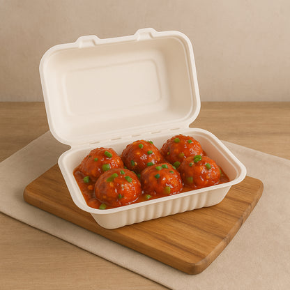 Fresheeclamshell Takeaway Compostable Bagasse Food Box 9x6x3 Inch  10 Pcs Pack