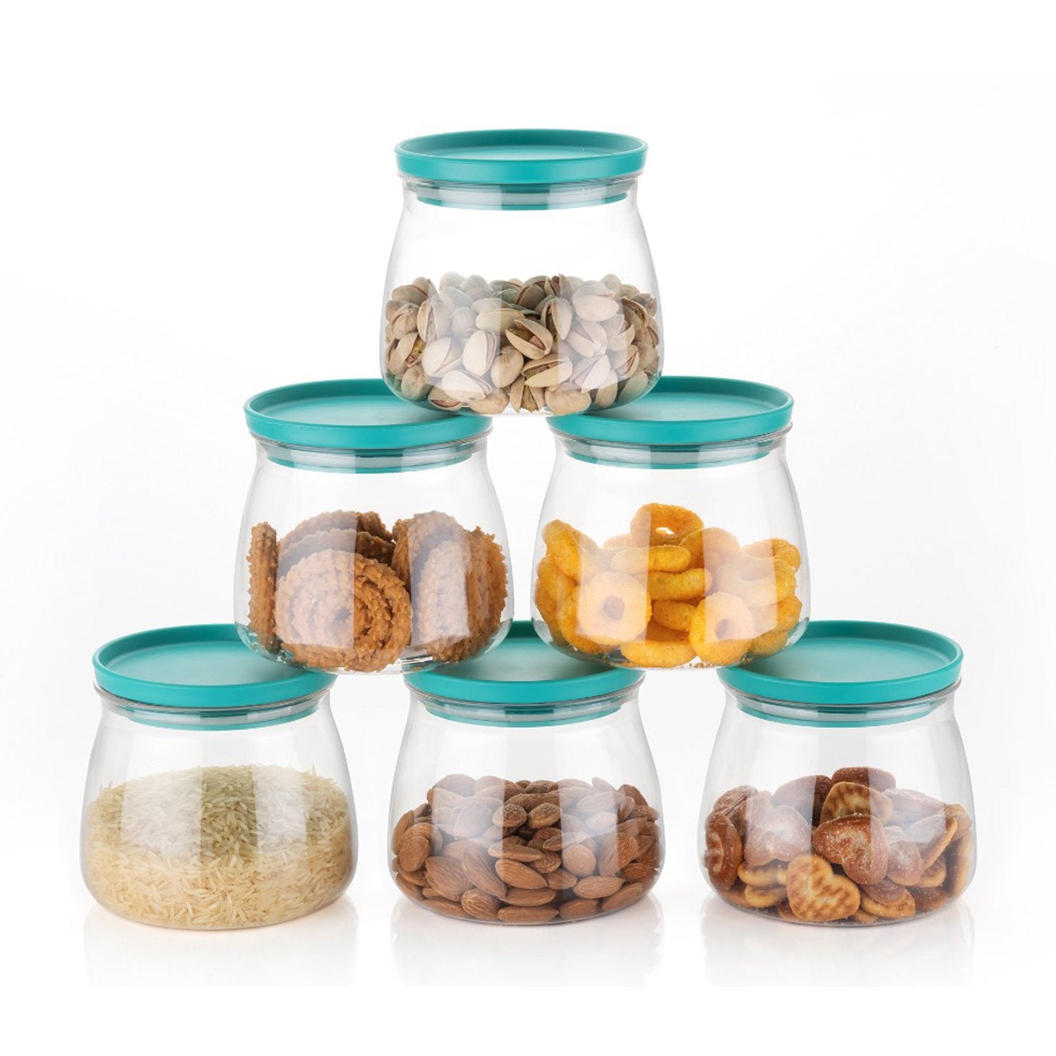 2286 Matka Shaped Jar With Air Tight  Leak Proof Lid (Multicolour) (Set Of 6) (900ml)