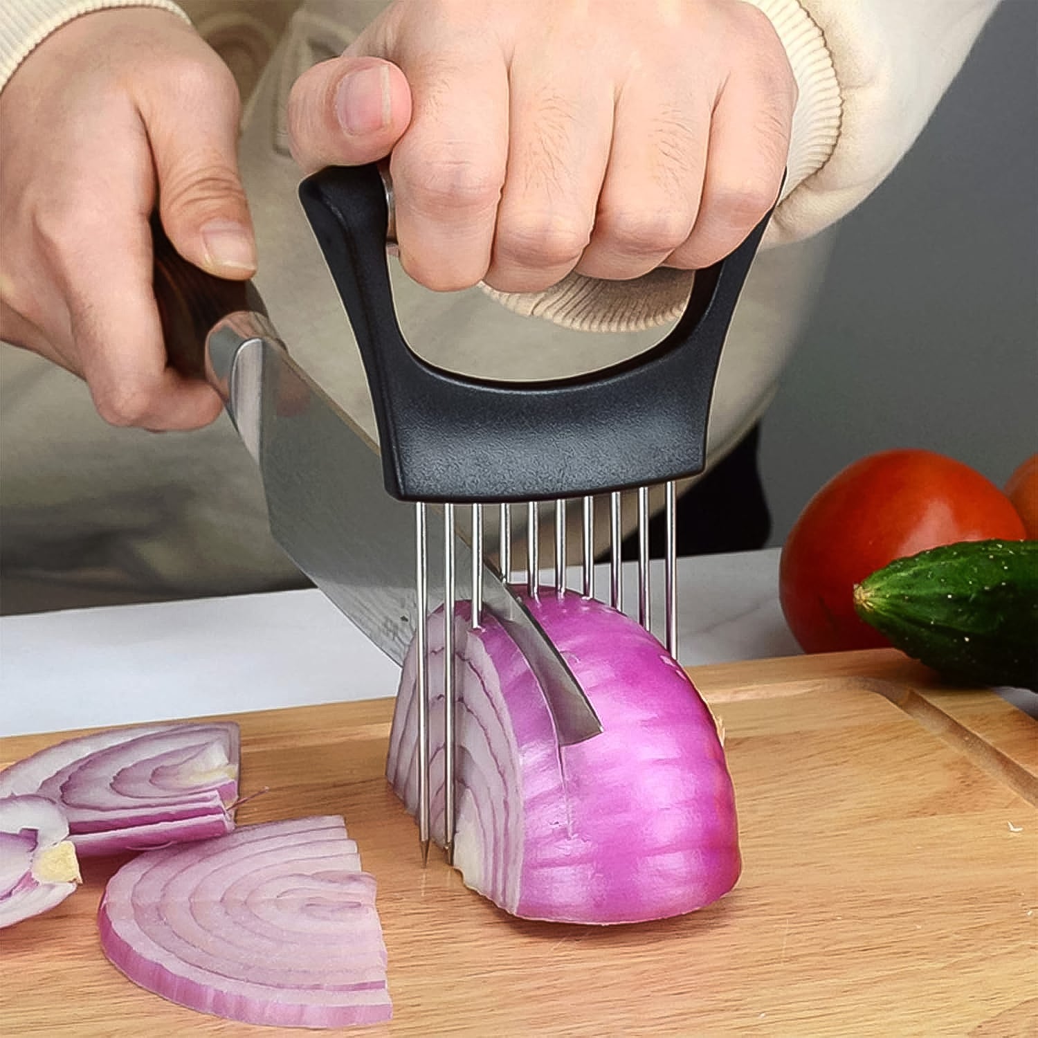 Stainless Steel Onion Cutter  Vegetable Slicer Holder Tool (1 Pc)