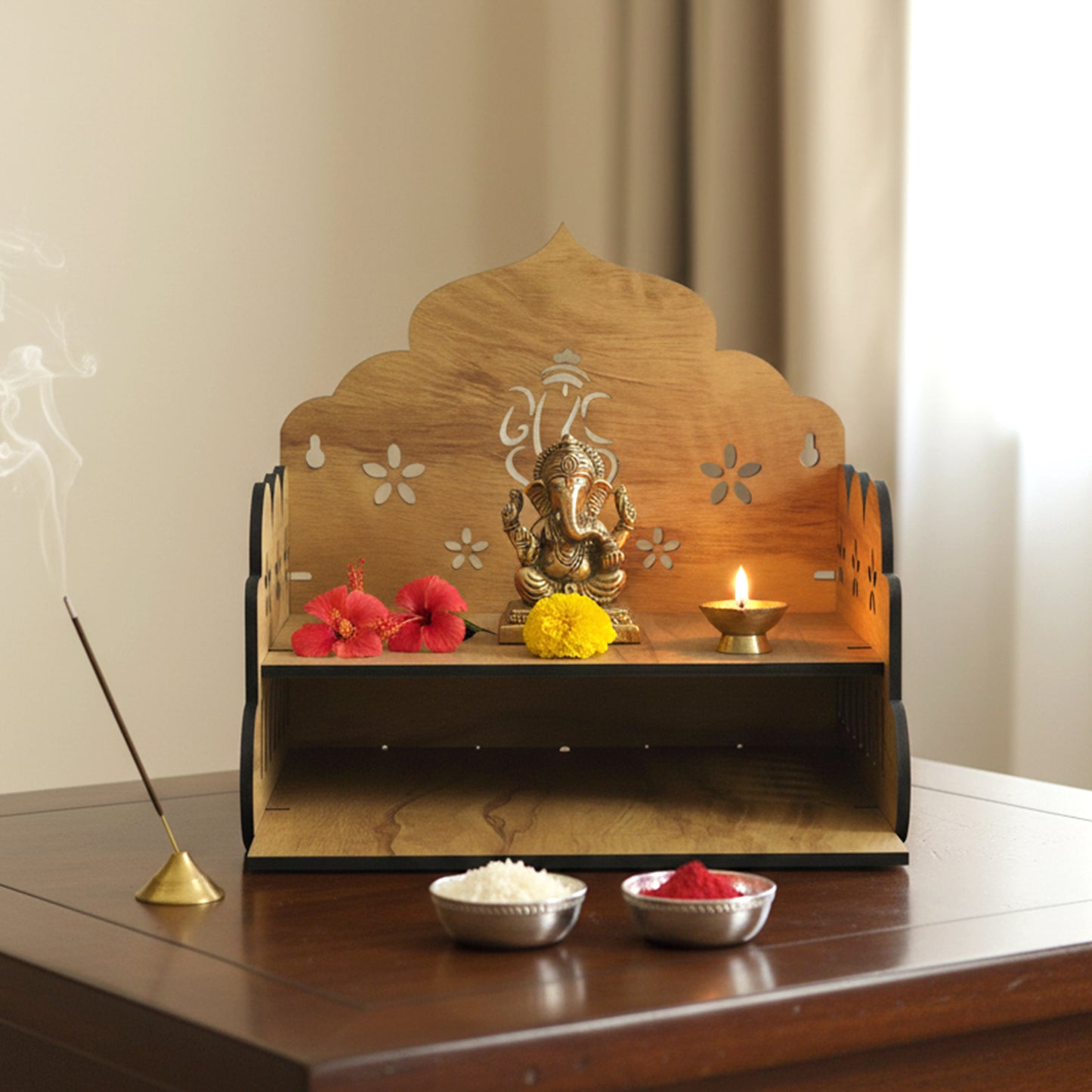 Wooden Temple Style Home Mandir Stand For Pooja