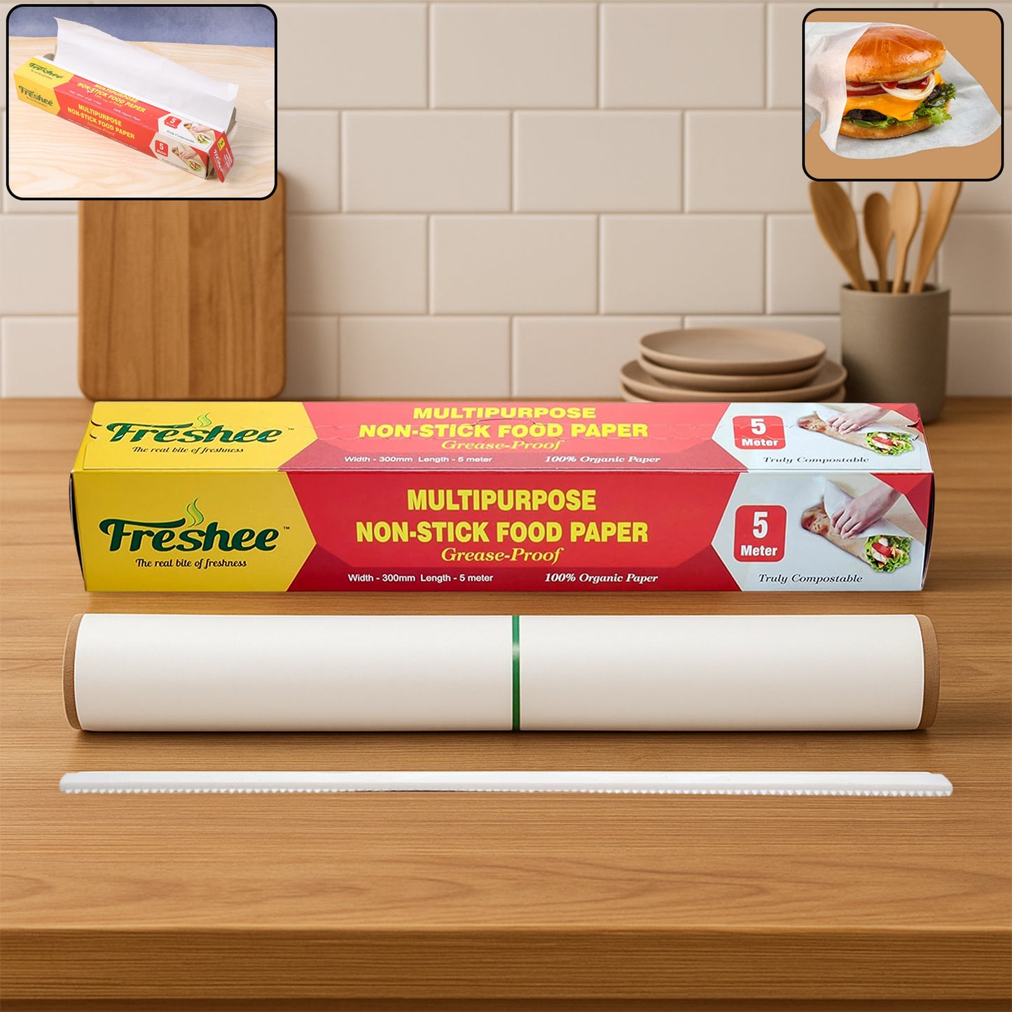 Freshee Multipurpose Grease-proof  Non-stick Food Paper Roll  300 Mm  5 Meter