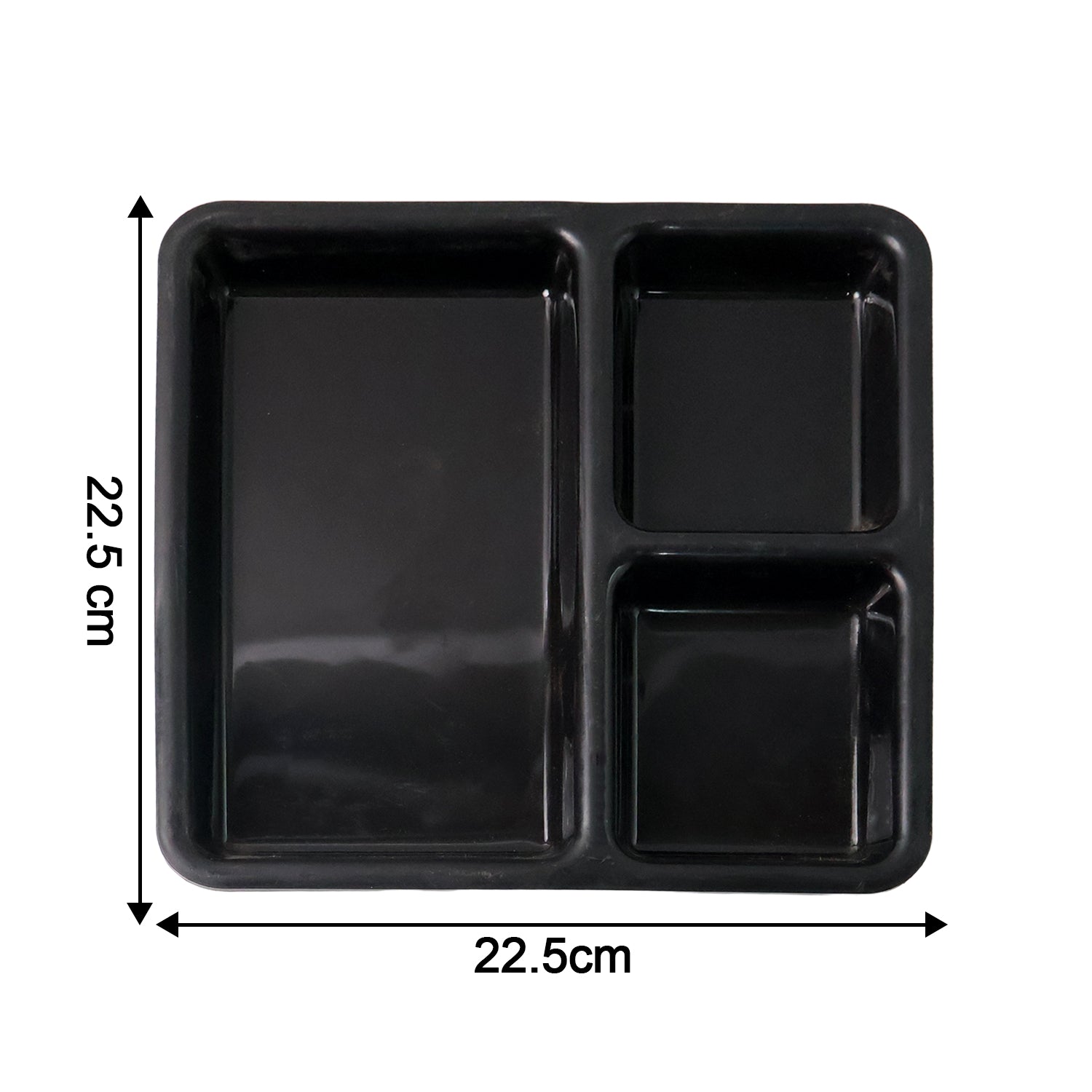 Plastic Multi-compartment Meal Serving Tray  3-section Rectangular Dining Plate (1 Pc  Black)