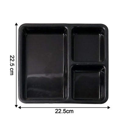 Plastic Multi-compartment Meal Serving Tray  3-section Rectangular Dining Plate (1 Pc  Black)