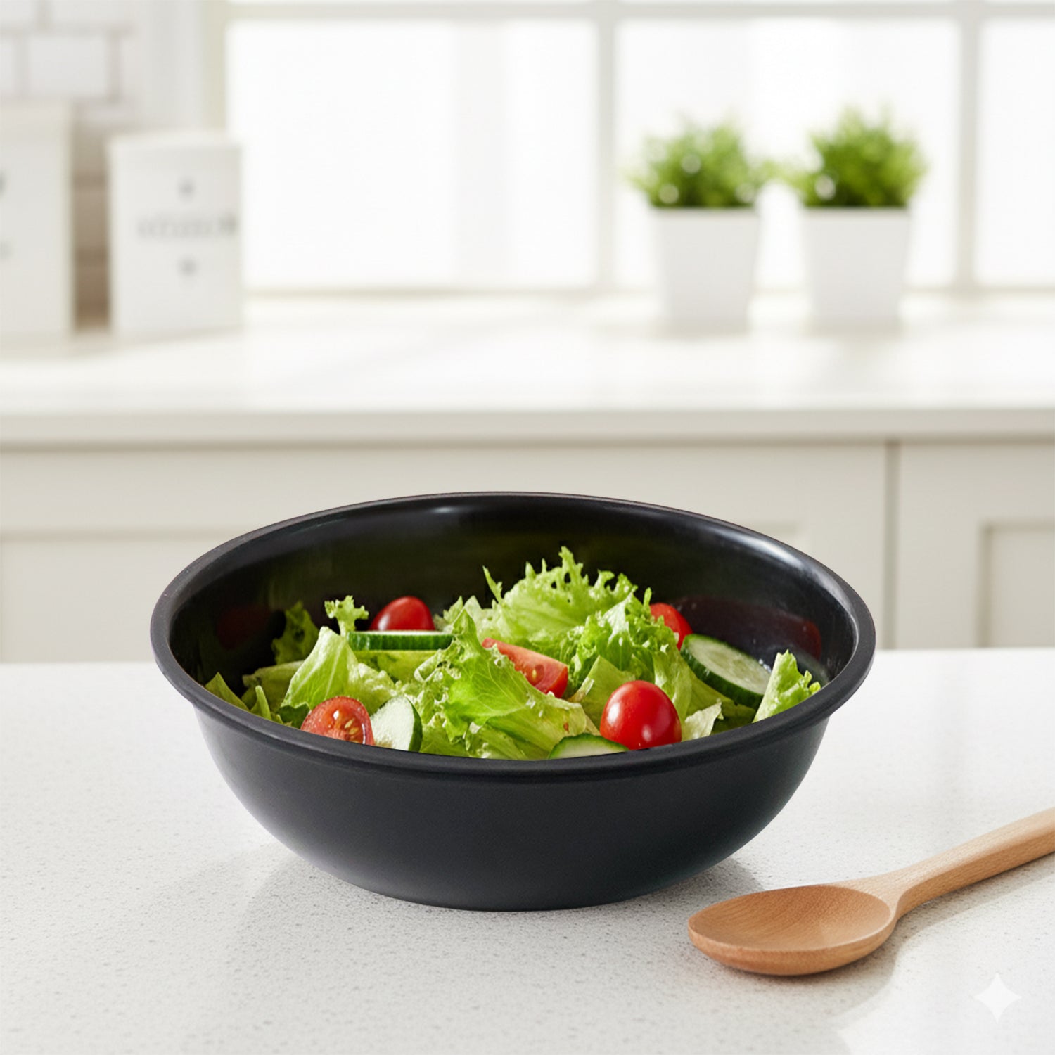 Plastic 6 Inch Black Round Deep Serving Bowl (1 Pc)