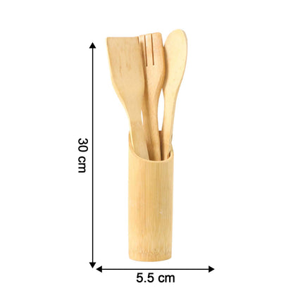 Eco-friendly Bamboo Spatula Set With Holder (4 Pc)