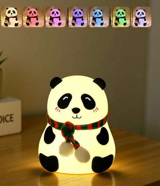 Rechargeable Silicone Panda Night Light for Kids | 7-Color LED Changing Lamp |Adorable Room Decor & Gift for Toddlers, Teens, & Valentine's Day Present|Soft BPA-Free Nightlight| Multicolour Wukusy