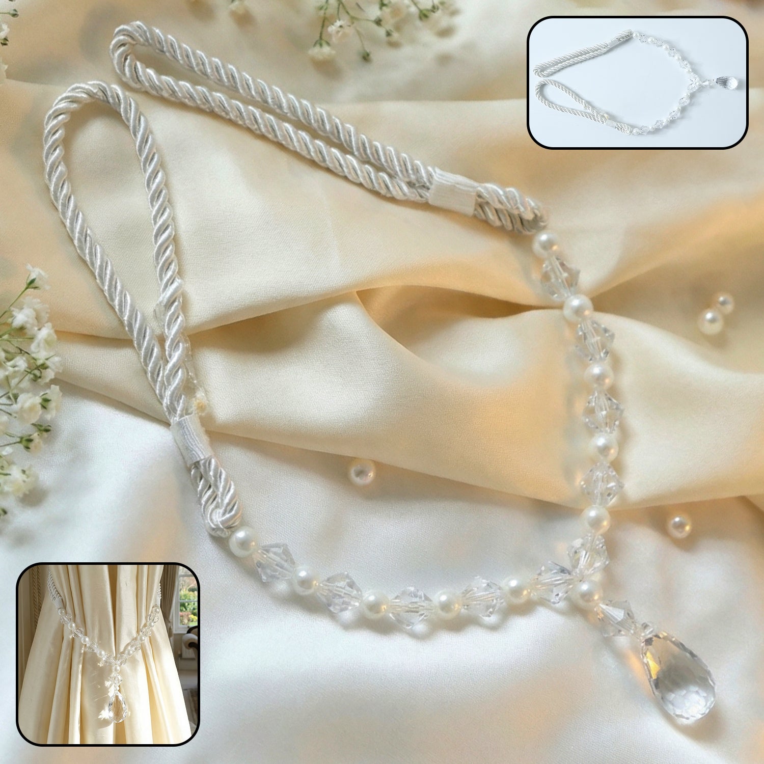 Luxury Crystal And Pearl Beaded Curtain Tieback (1 Pc)