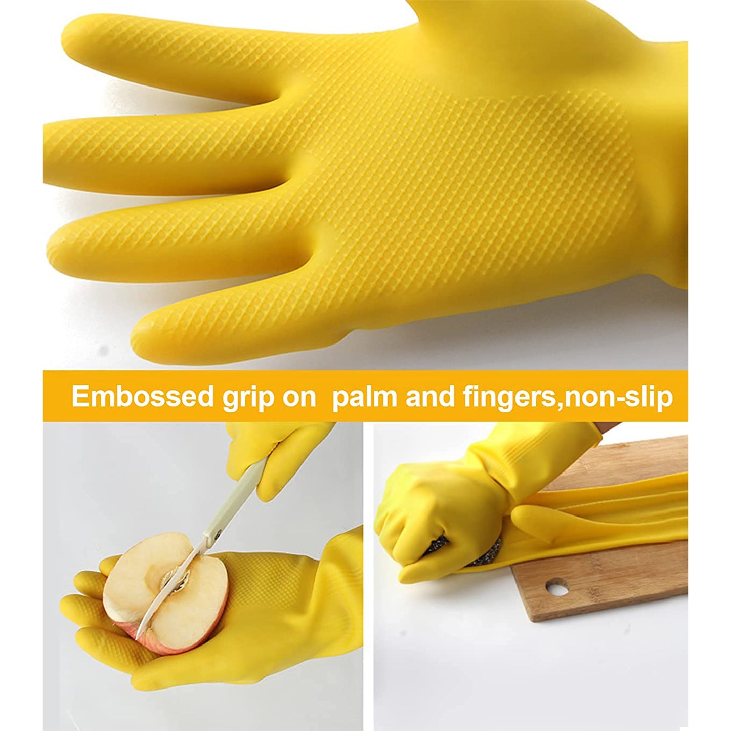 4854 2 Pair Med Yellow Gloves For Types Of Purposes Like Washing Utensils Gardening And Cleaning Toilet Etc.