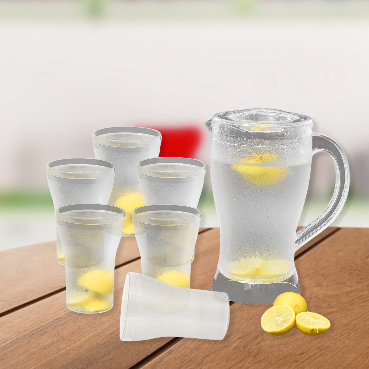 Apex Unbreakable Lemon Jug Set With 6 Glasses  1200ml Jug + 300ml Glasses Approx