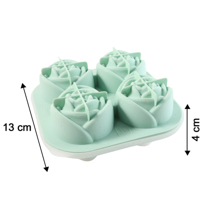 4-grid Rose-shape Ice Cube Tray Mold With Lid