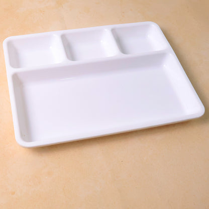 Plastic 4-compartment Rectangular Meal Serving Tray  Plate (1 Pc  White)