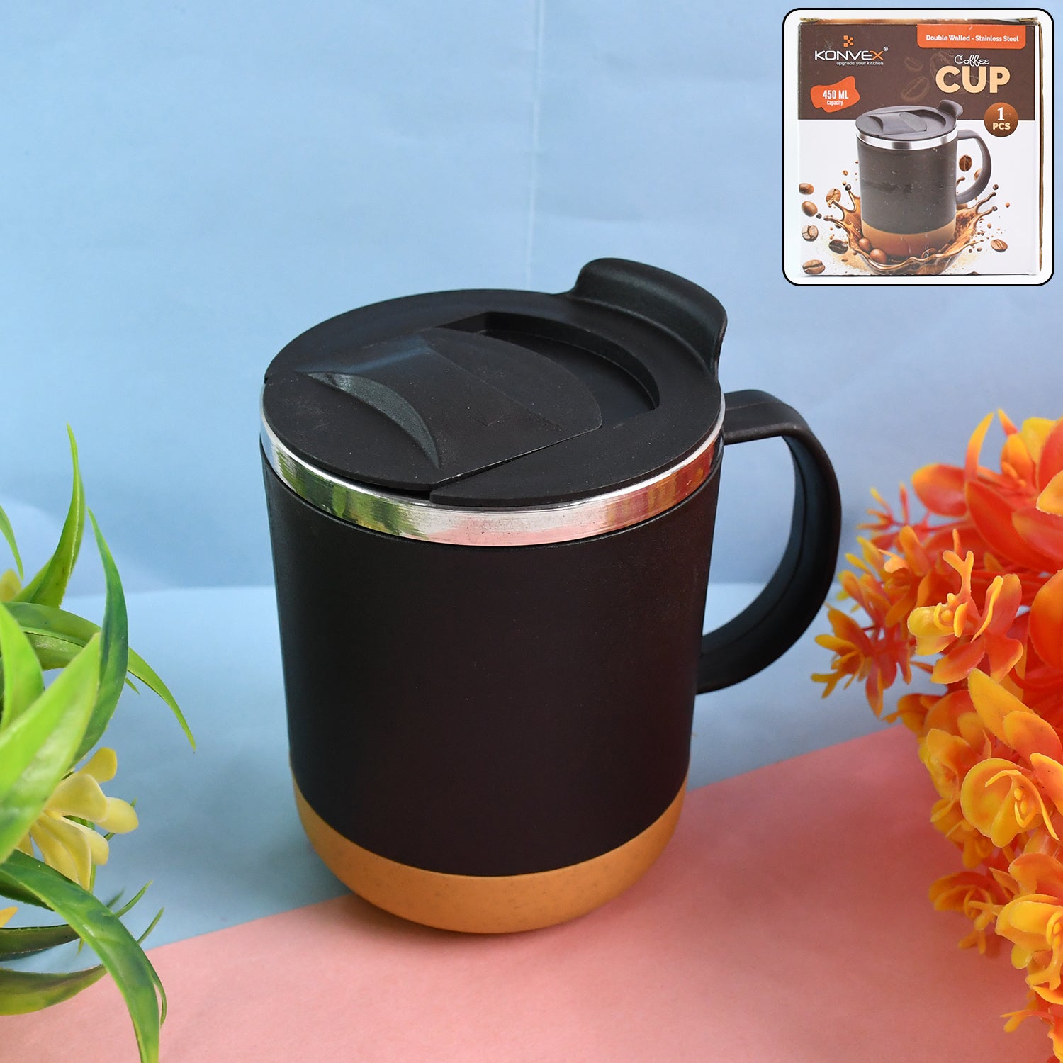 Insulated Coffee Mug With Spill-proof Lid (Approx 450ml  1 Pc)