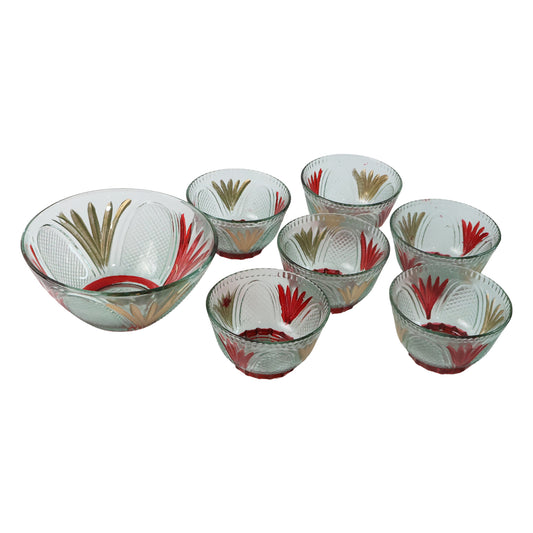 8234 Rose Glass Multipurpose Pudding  Dessert  Ice Cream Bowl Set For Home Use Home  Kitchen Serving Bowl For Sundae Sweets Snacks Fruit Pudding Nuts Or Dip Serving Bowls 6 Medium  1 Big Bowl (Set Of 7 Pc)