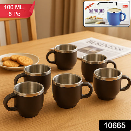 Apex Premium Double Wall Stainless Steel Cappuccino Mug Gift Set (6 Pc  100 Ml)