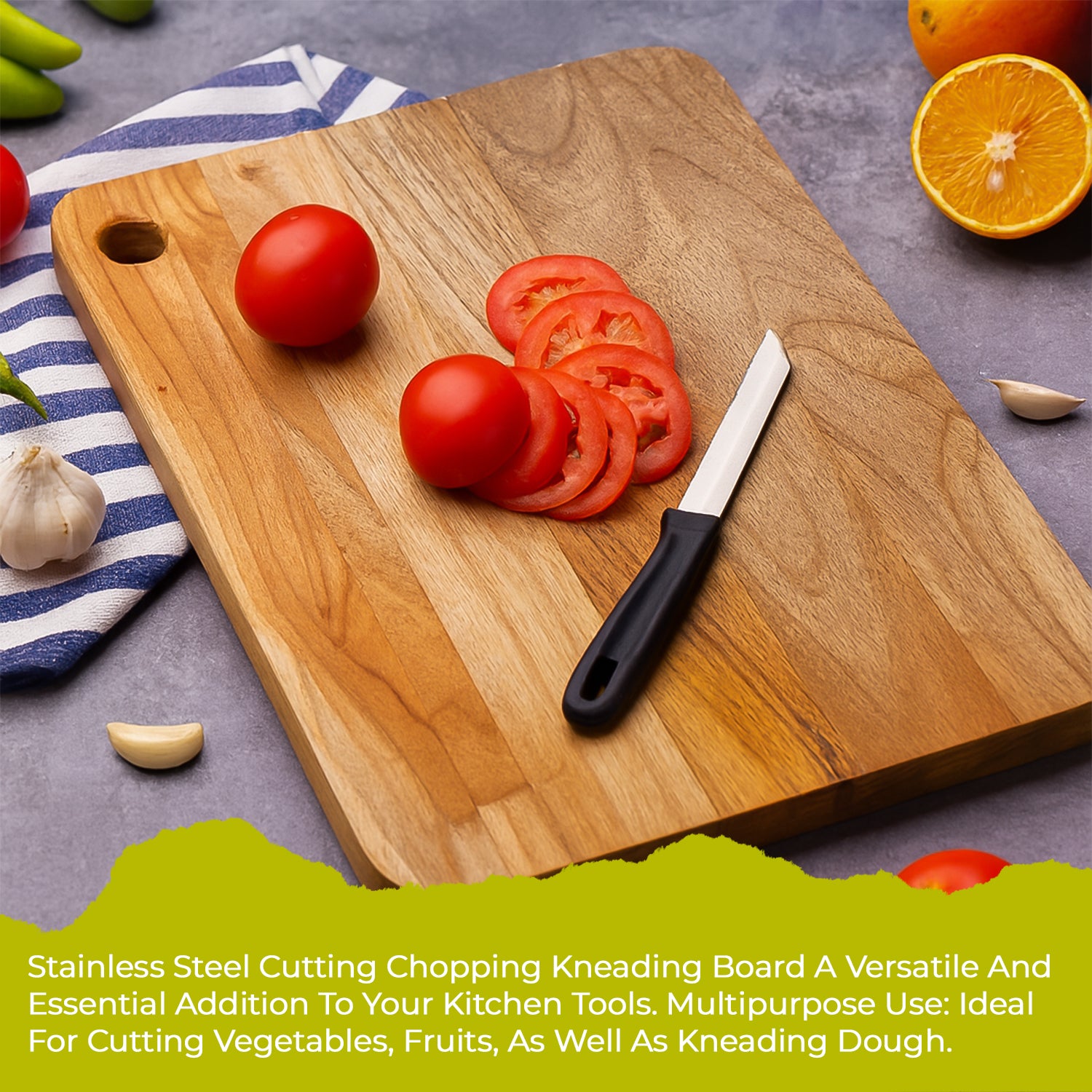 Apex Steel Oak Medium Cutting Board With Wooden Handle (1 Pc)