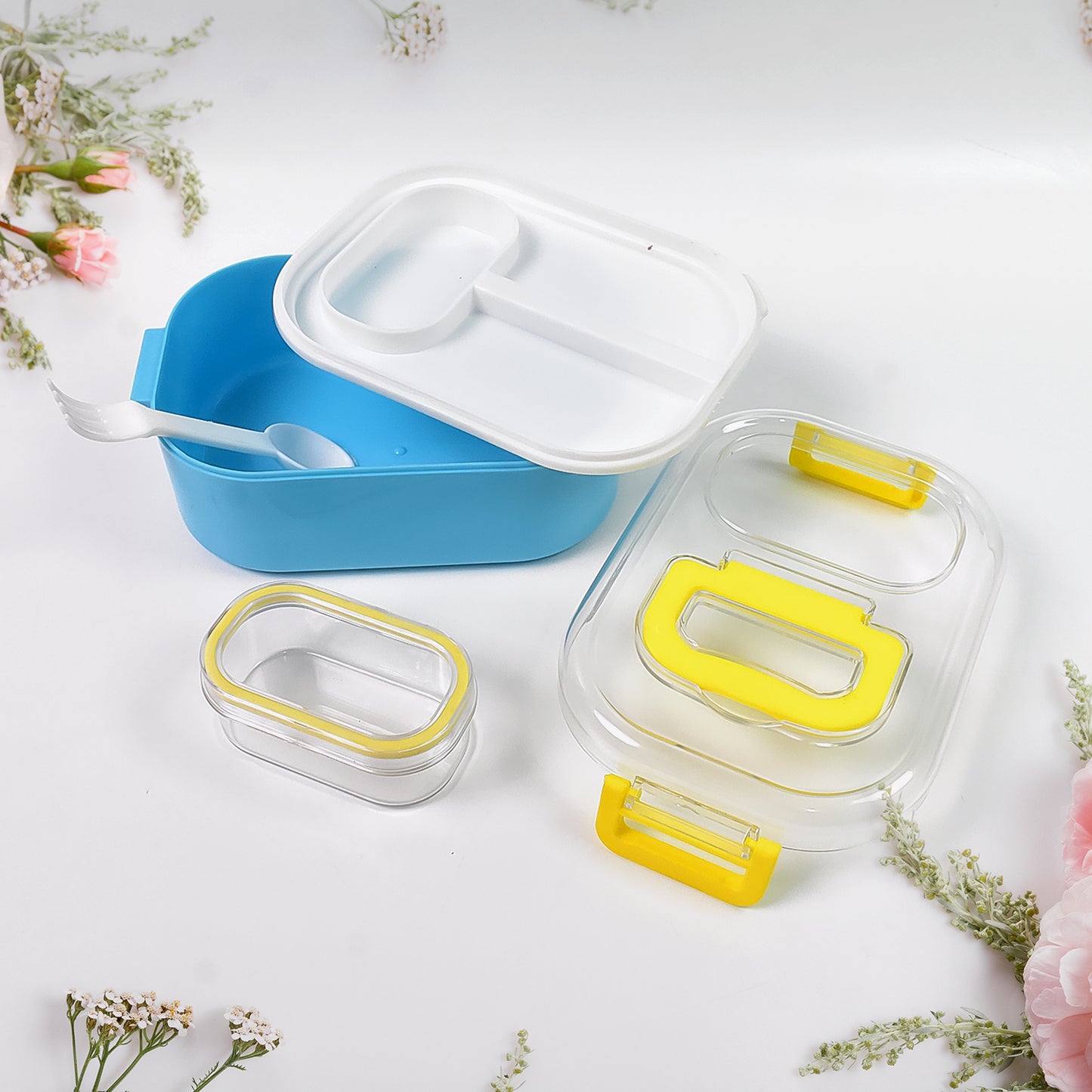 Durable Plastic Lunch Box For Kids With 2 In 1 Spoon Fork (1 Pc)
