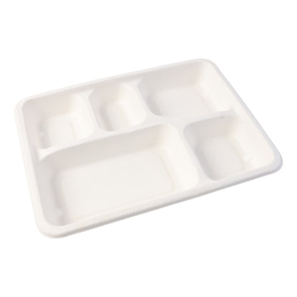 5-compartment Rectangle Lunch Compostable Bagasse Plate  10 Pcs Pack