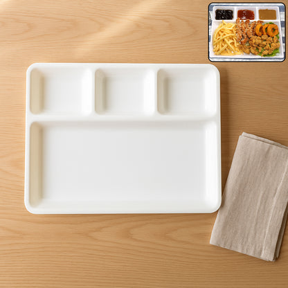 Plastic 4-compartment Rectangular Meal Serving Tray  Plate (1 Pc  White)