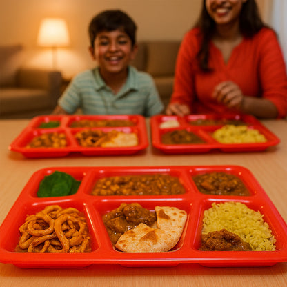 Plastic Multi-compartment Rectangular Meal Serving Tray  Plate (1 Pc  Red)
