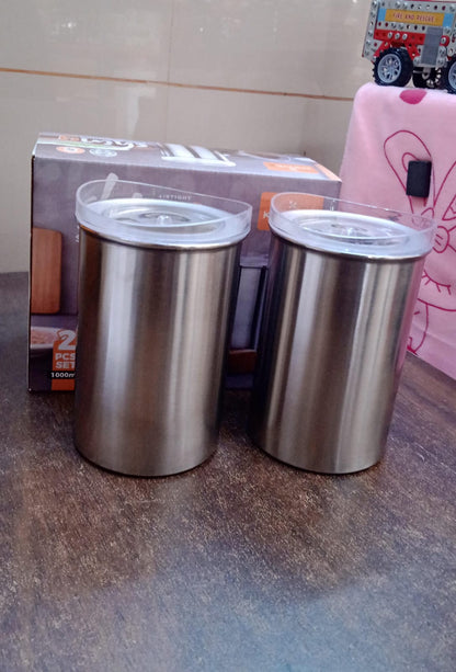 Multipurpose Stainless Steel Airtight Containers With See Through Lid (2 Pc Set  1000 Ml)