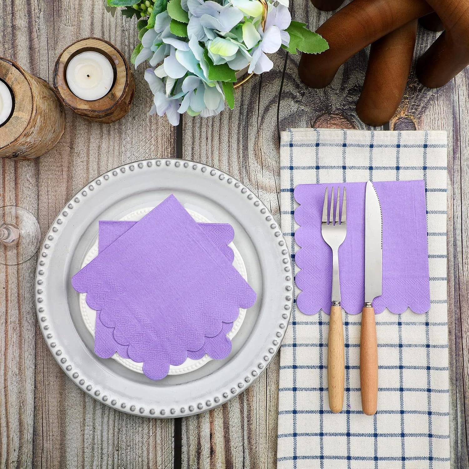 Lilac Scalloped Disposable Paper Napkin (23 X 23 Cm  120 Pc)