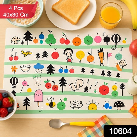 Colorful Cartoon Printed Dining Table Placemats For Kids (4 Pc  40x30 Cm)