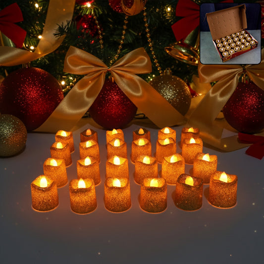 Christmas Premium Glitter Led Tealight Candles  Flameless Decorative Lights (24 Pc Set)