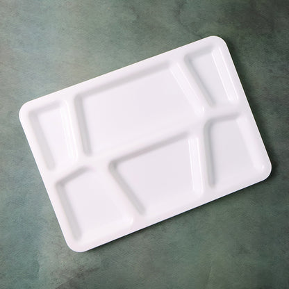 Plastic Multi-compartment Rectangular Meal Serving Tray  Plate (1 Pc  White)