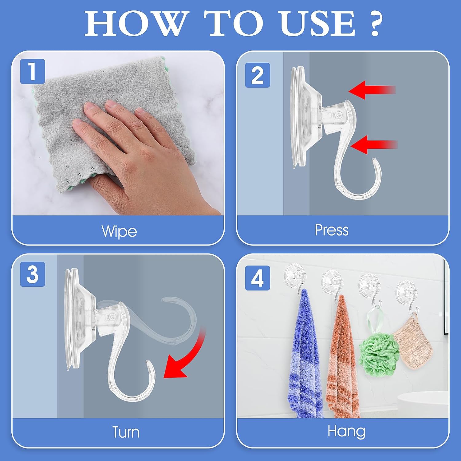 Plastic Suction Cup Hooks (10 Pcs Set)