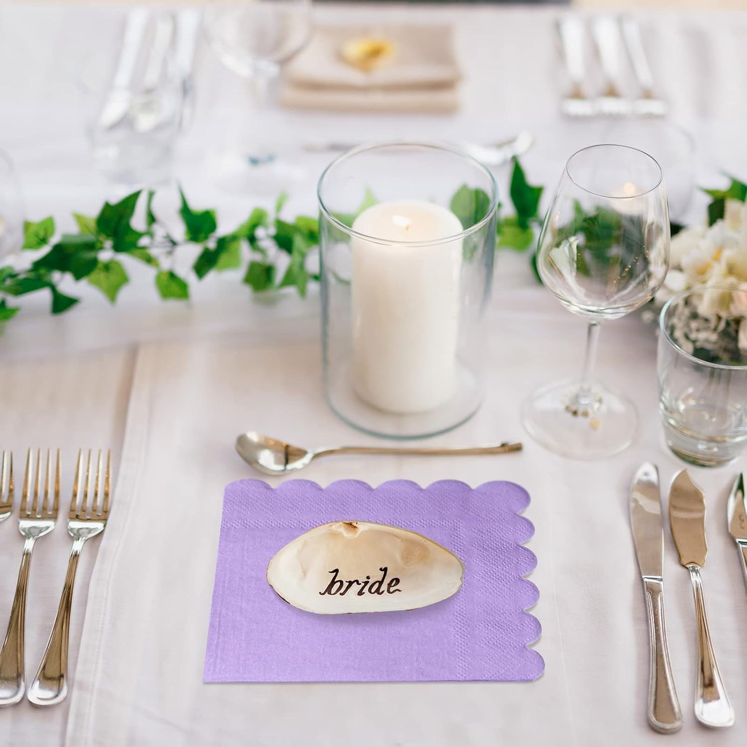 Lilac Scalloped Disposable Paper Napkin (23 X 23 Cm  120 Pc)