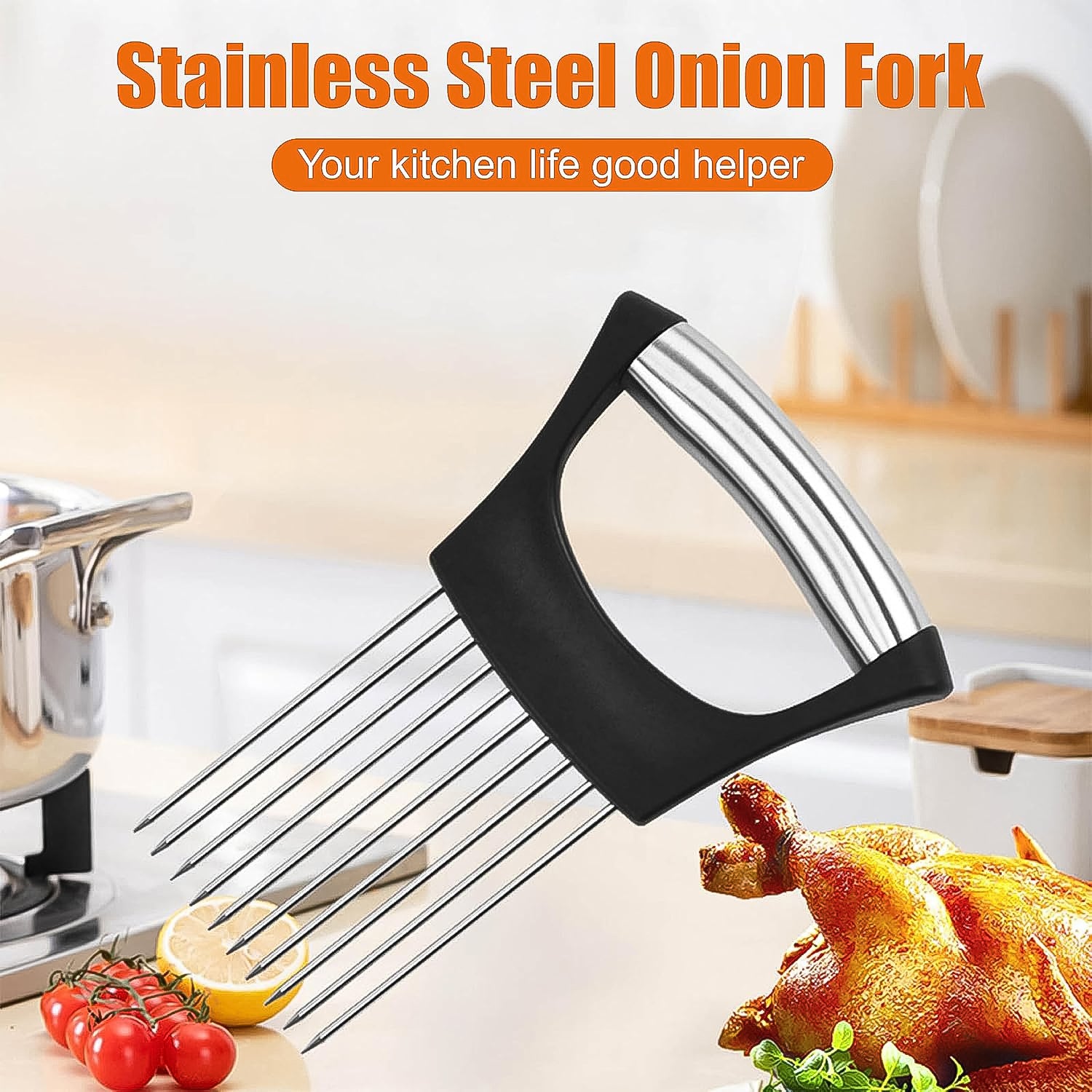 Stainless Steel Onion Cutter  Vegetable Slicer Holder Tool (1 Pc)