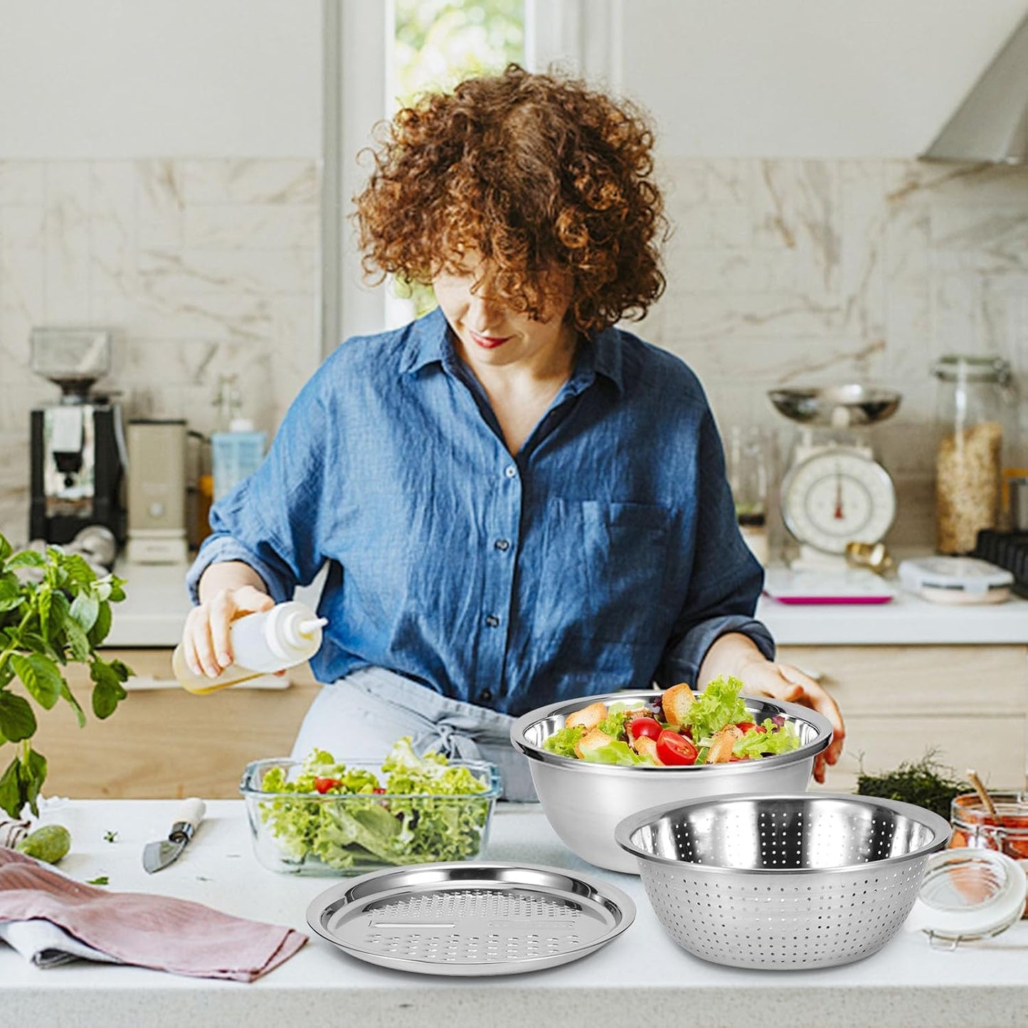 3-in-1 Stainless Steel Mixing Straining  Grater Bowl Set