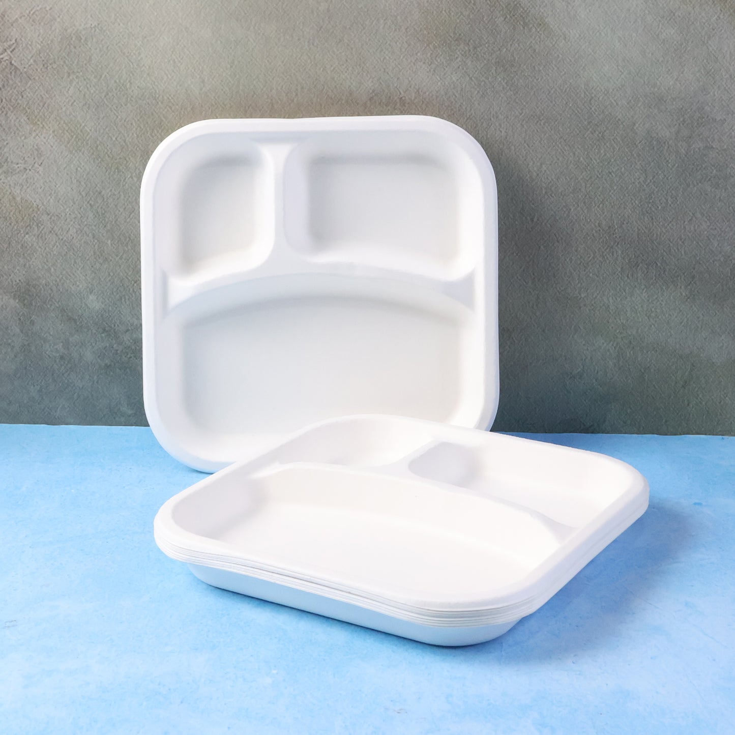Compostable Bagasse 3-compartment Square Meal Plate
