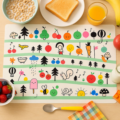 Colorful Cartoon Printed Dining Table Placemats For Kids (4 Pc  40x30 Cm)