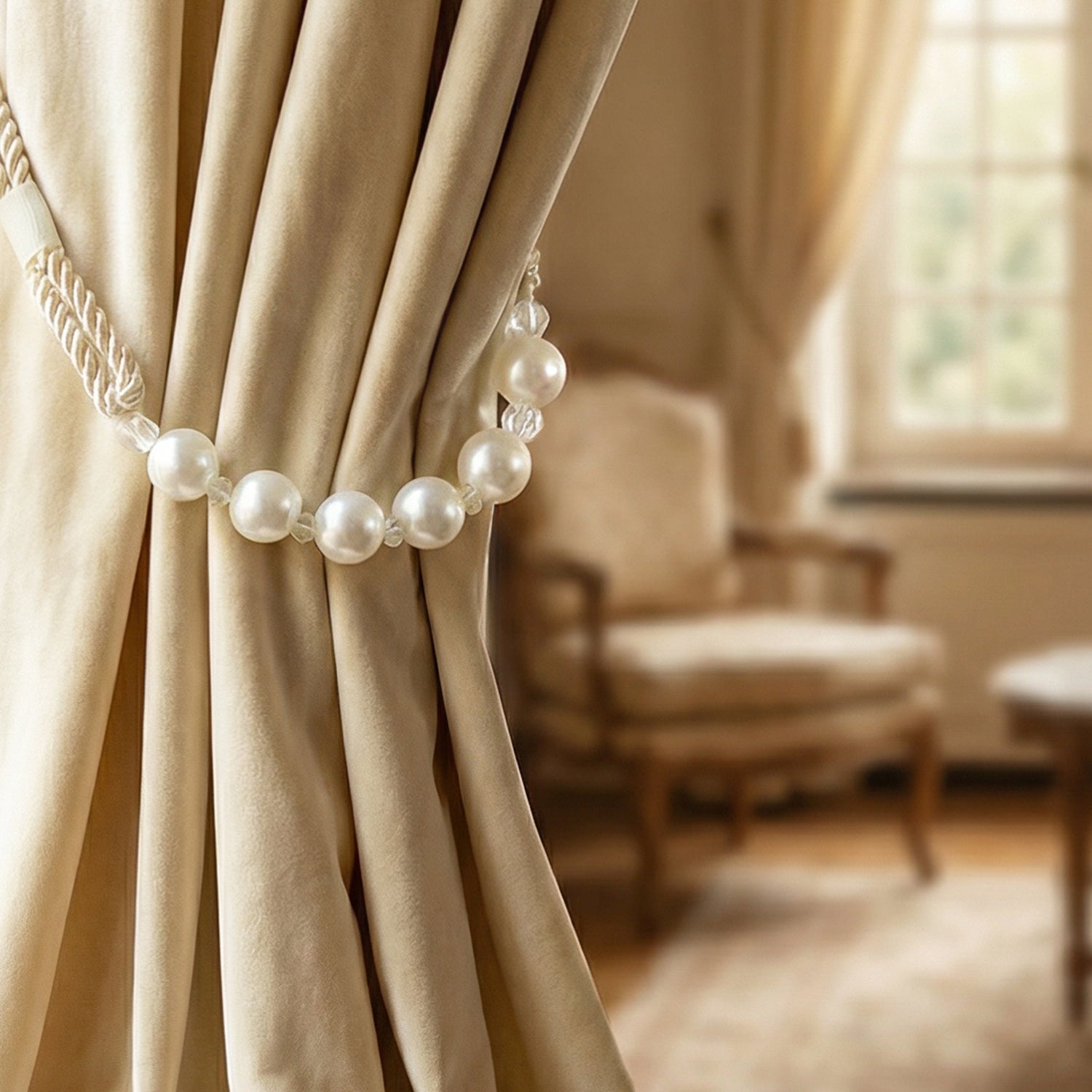 Elegant Pearl Beaded Curtain Tieback (1 Pc)