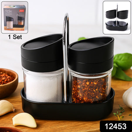 Apex Helix Salt N Pepper 2-piece Plastic Jar Set With Stand