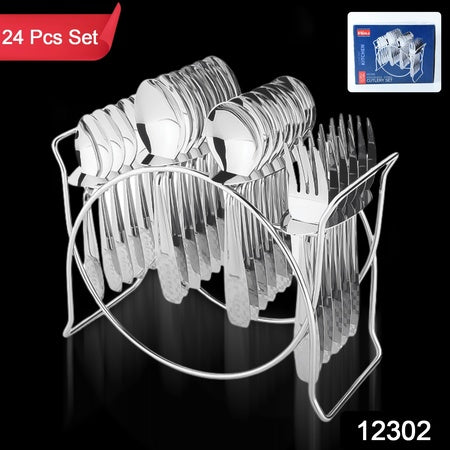 Stainless Steel Cutlery Set With Elegant Storage Stand (24 Pc)
