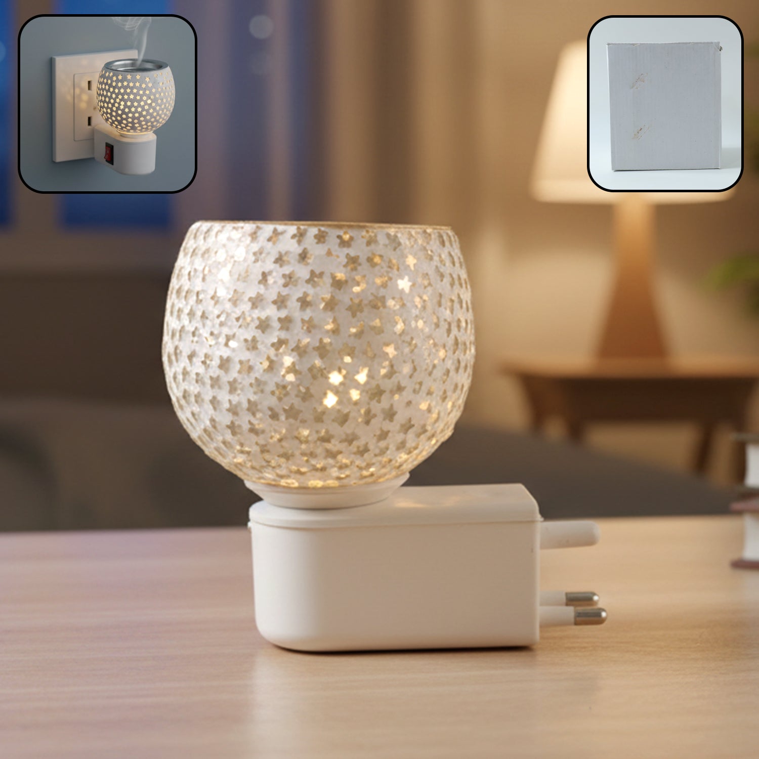 Premium Plug-in Star Cut Glass Aroma Diffuser Night Lamp (1 Pc)