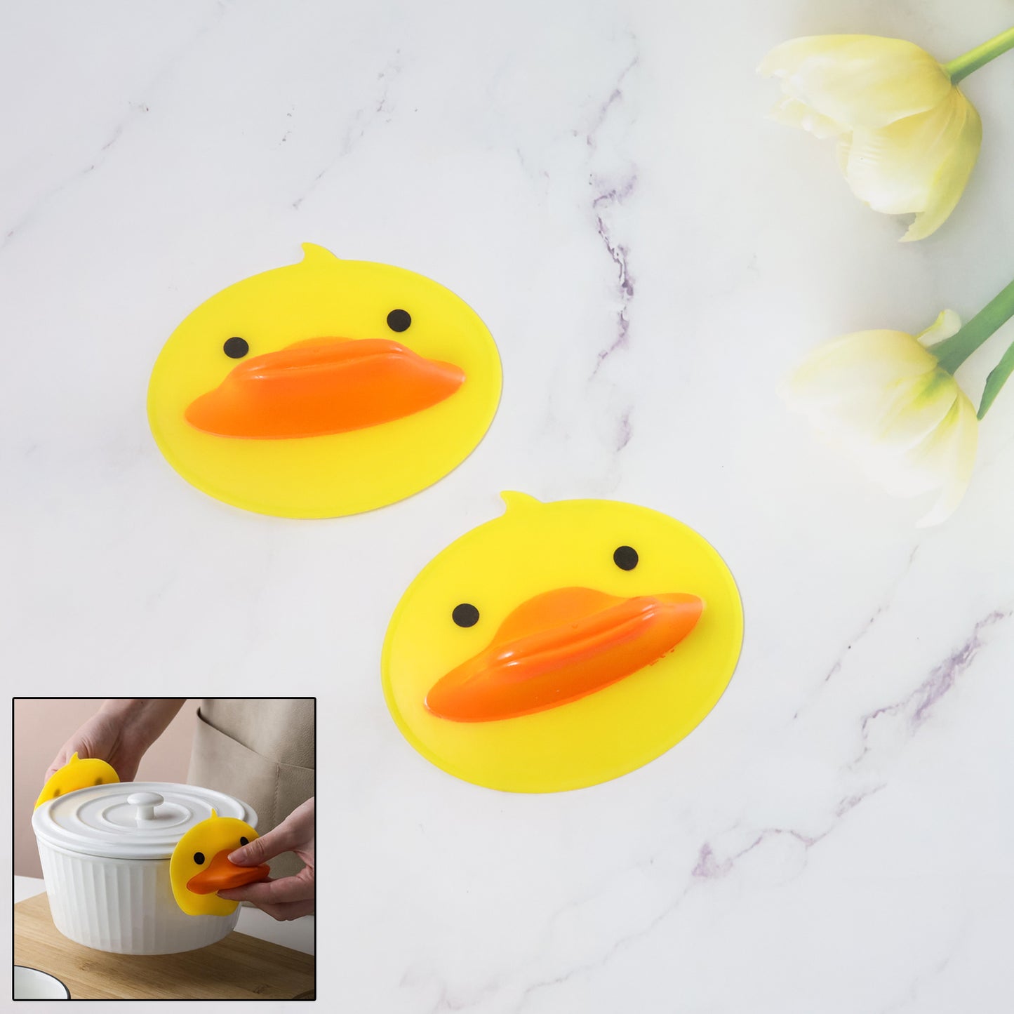 Cute Duck Shape Silicone Hot Pot Holder (2 Pc)