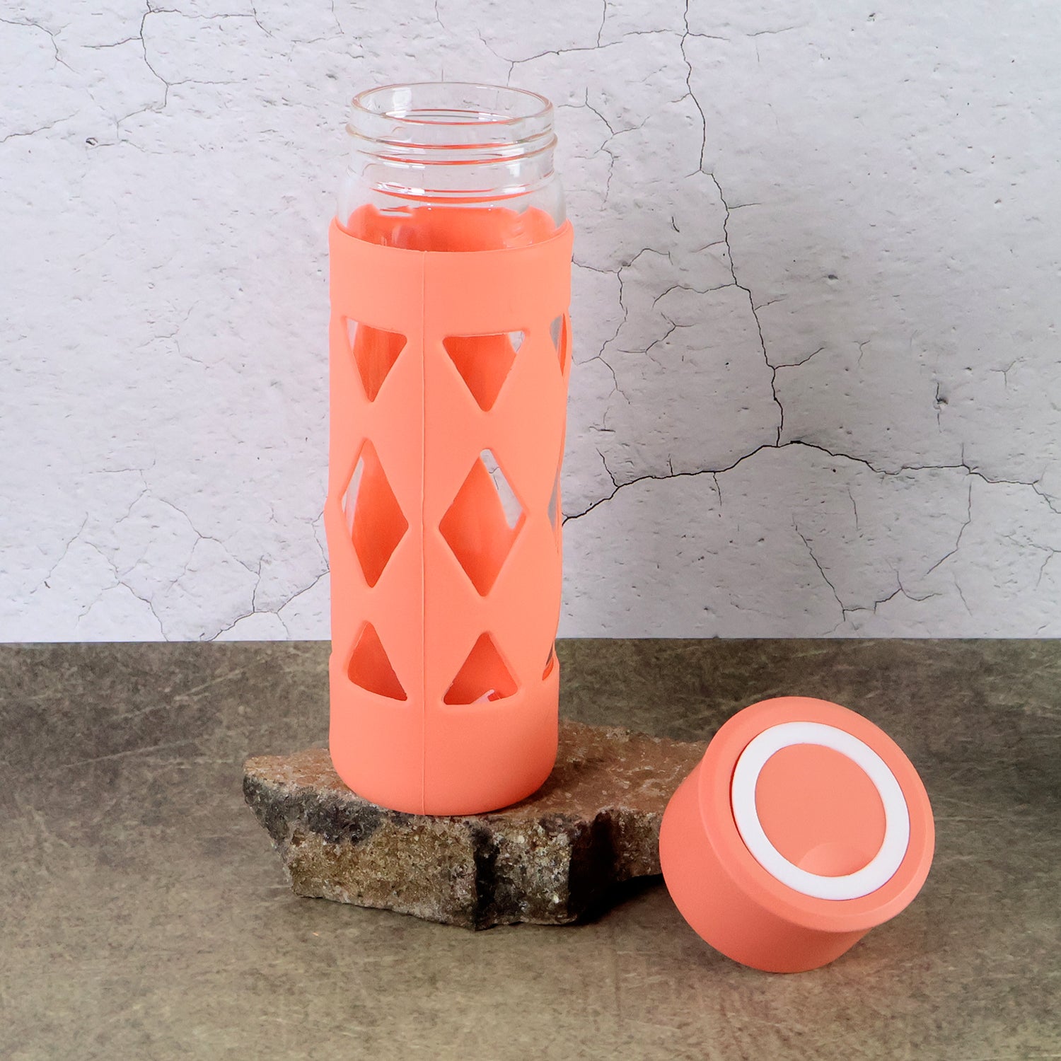 Glass Water Bottle With Protective Sleeve - (1 Pc  480 Ml)