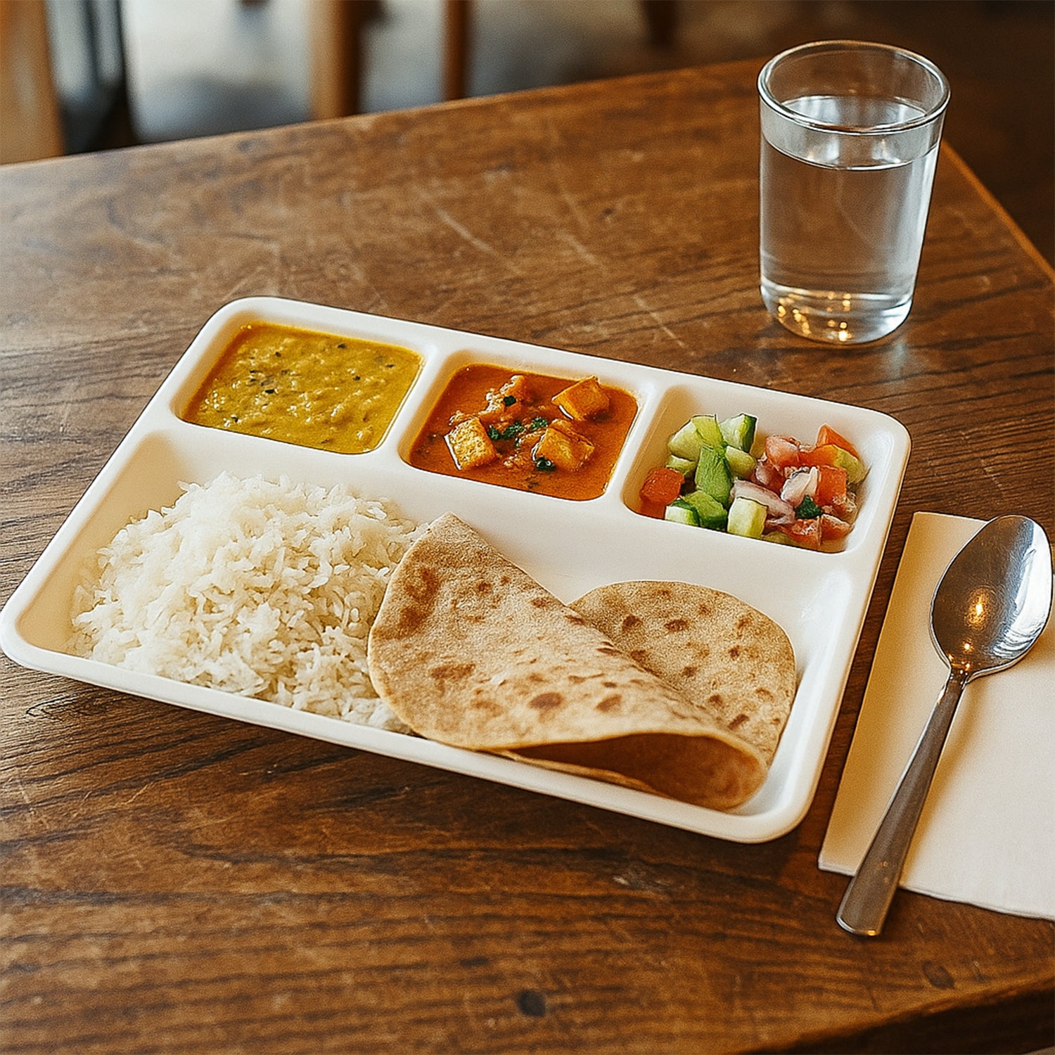 Plastic 4-compartment Rectangular Meal Serving Tray  Plate (1 Pc  White)