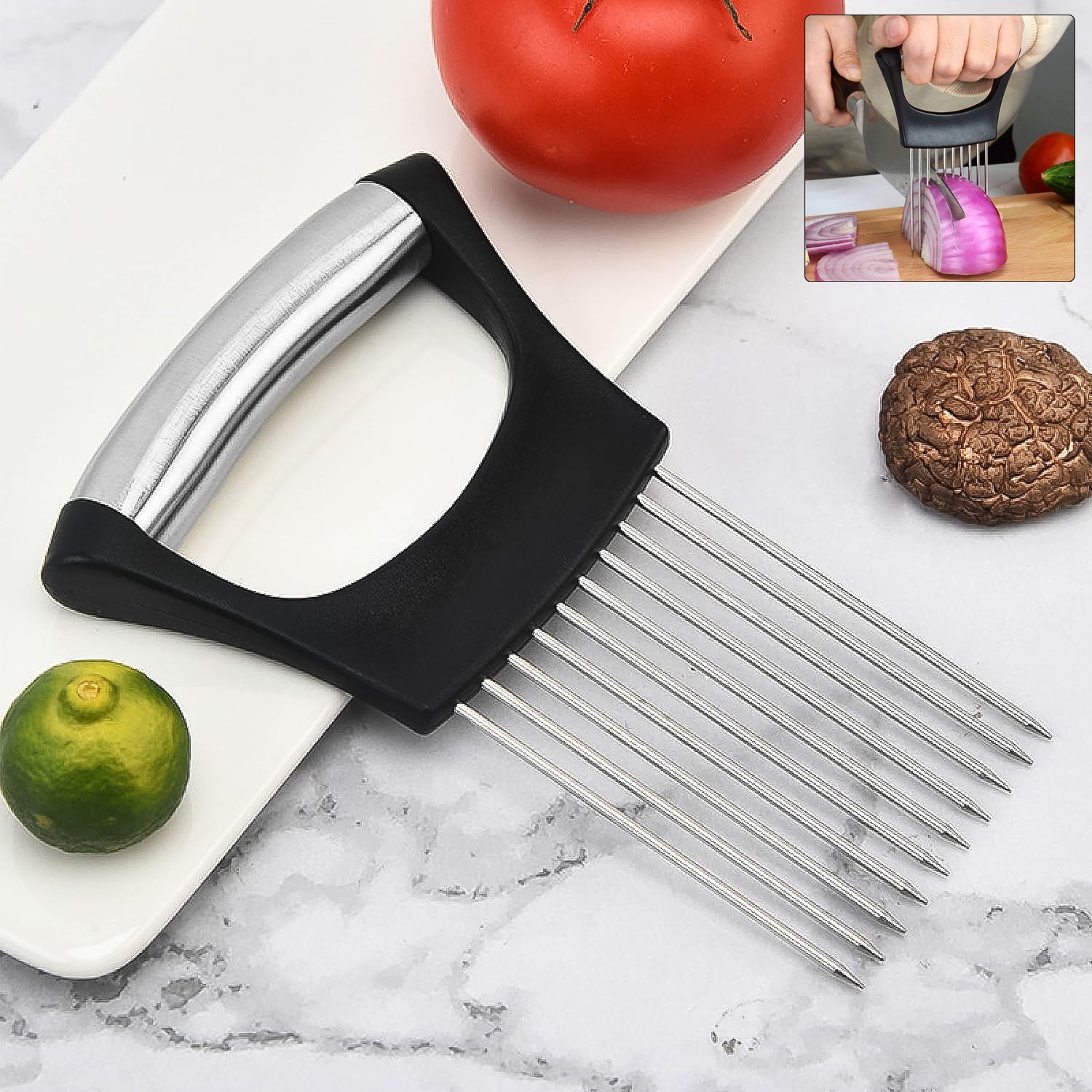 Stainless Steel Onion Cutter  Vegetable Slicer Holder Tool (1 Pc)