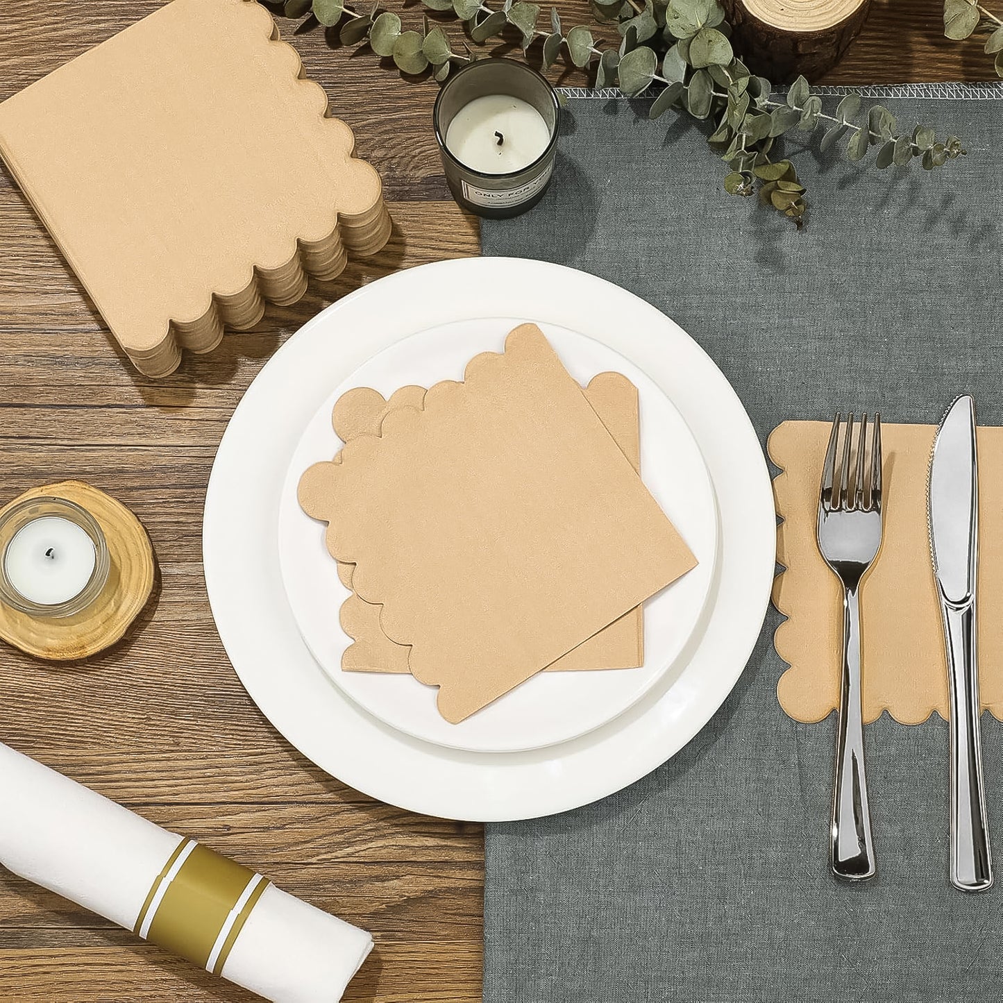 Disposable Scalloped Edge Tissue Napkins Set (120 Pc)