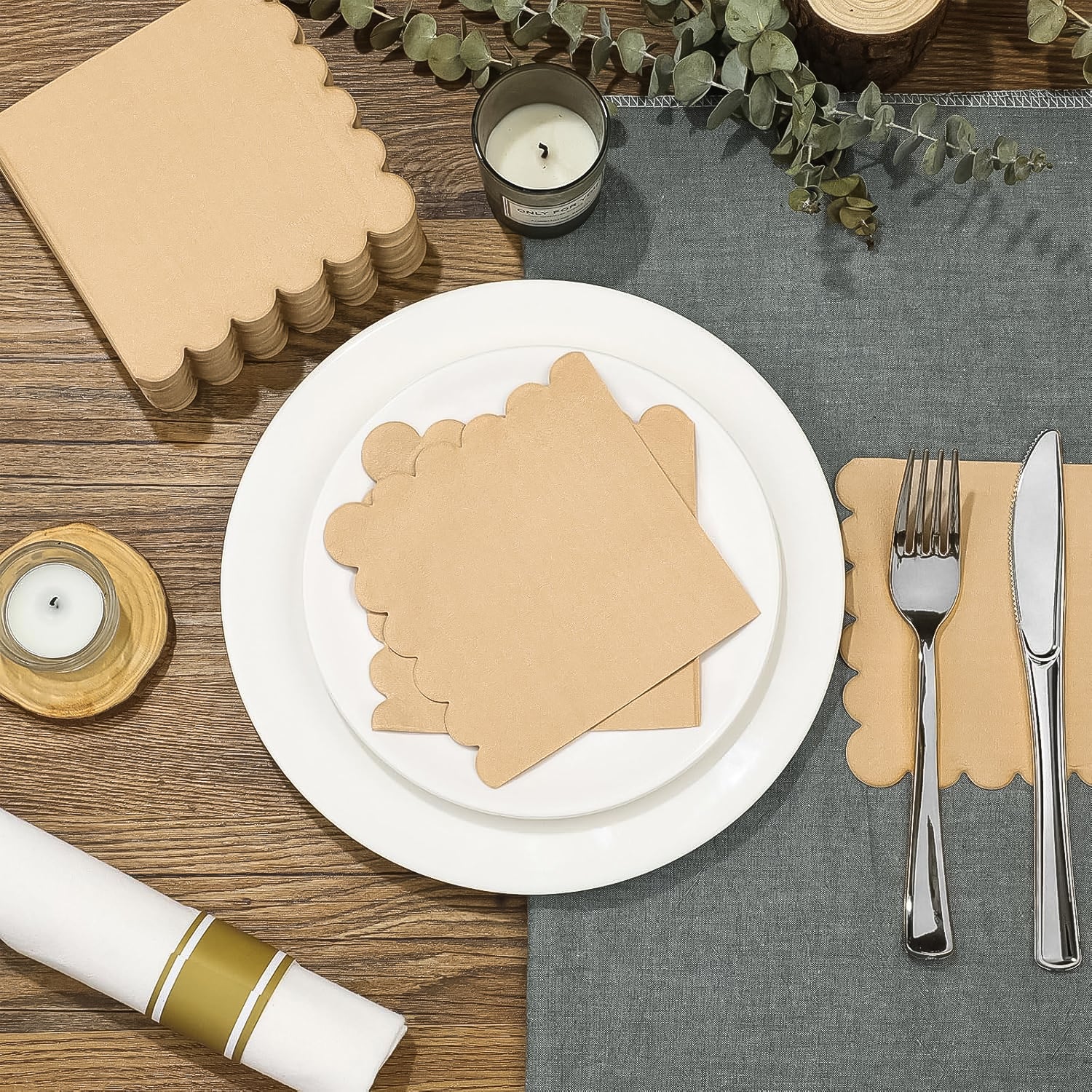 Disposable Scalloped Edge Tissue Napkins Set (120 Pc)