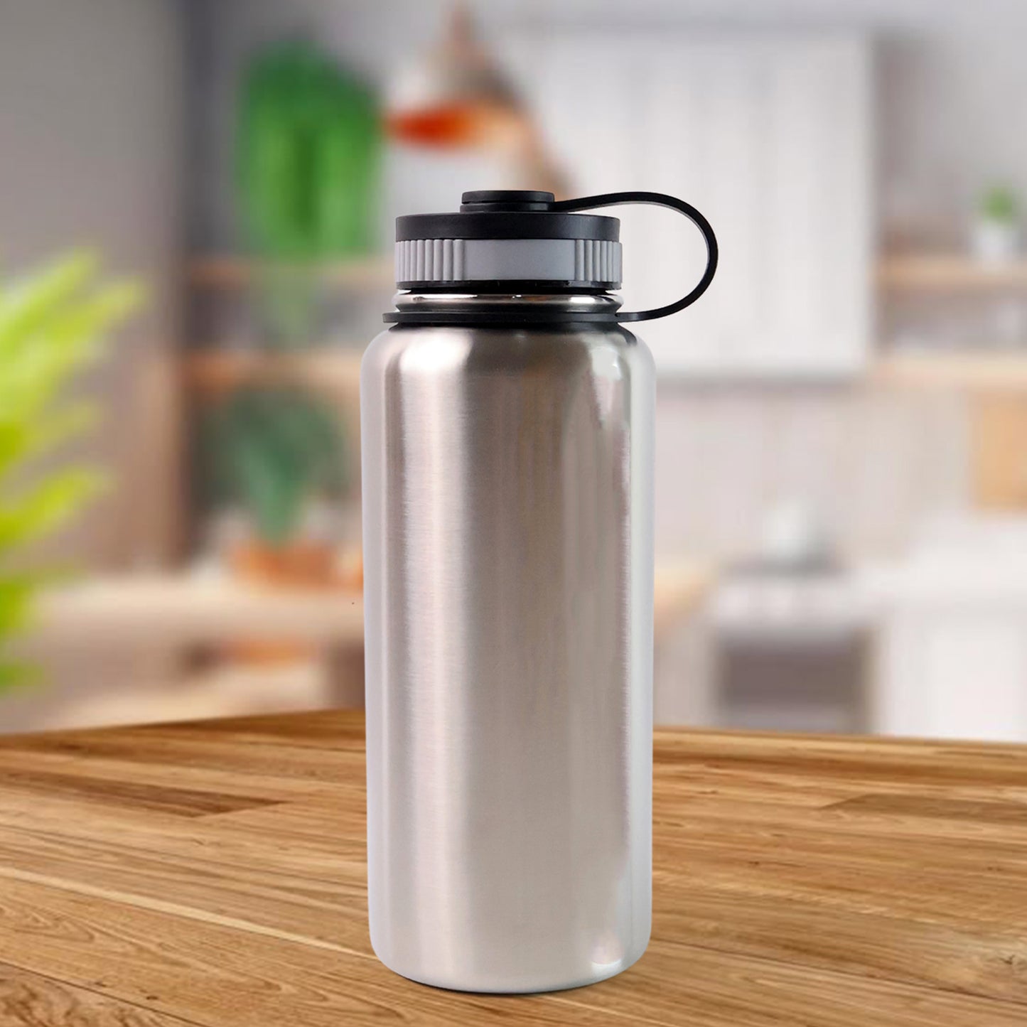 Silver Stainless Steel Double Wall Vacuum-insulated Drink Water Bottle (1000 Ml)