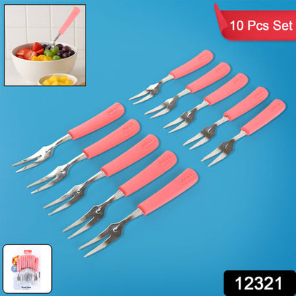 Premium Stainless Steel Fruit Fork Set  10 Pieces With Soft Non-slip Handle