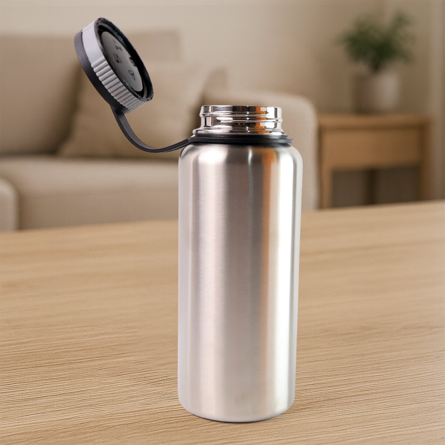 Silver Stainless Steel Double Wall Vacuum-insulated Drink Water Bottle (1000 Ml)