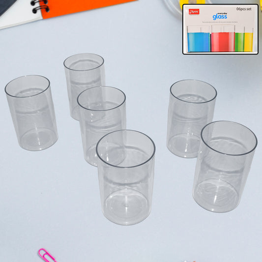 Apex Everyday Plastic Glass Set  6 Pieces Lightweight  Unbreakable